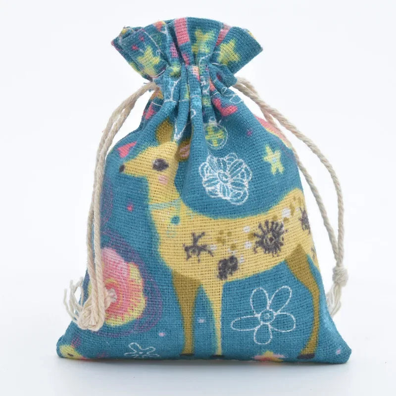 Multi-Colored Cotton Linen Drawstring Bag