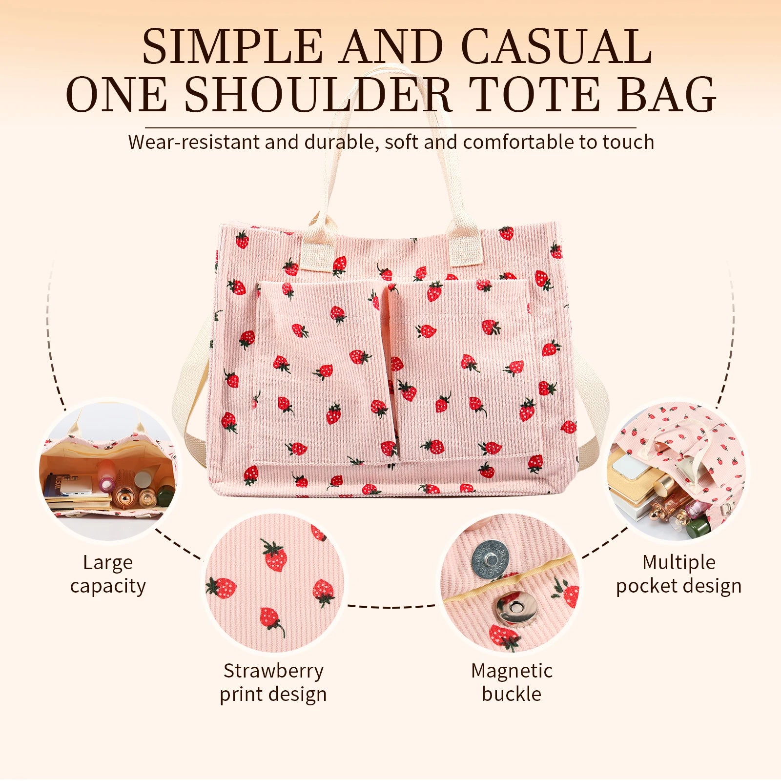 Strawberry Design Tote Shoulder Bag