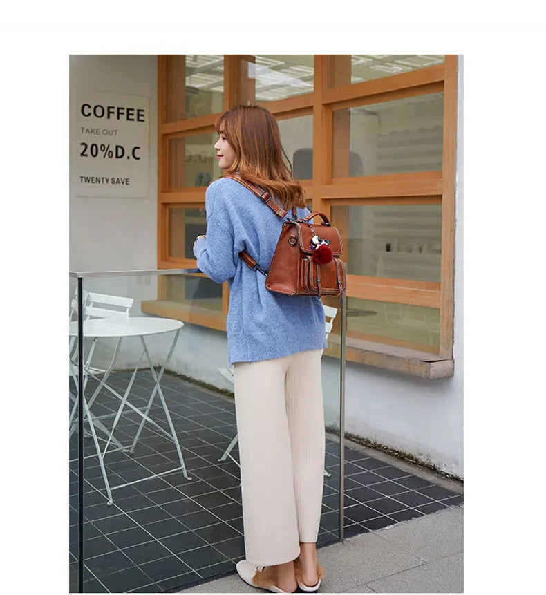 Retro PU Leather Backpack