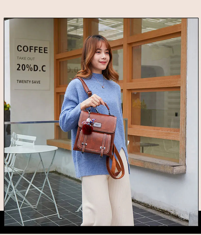 Retro PU Leather Backpack